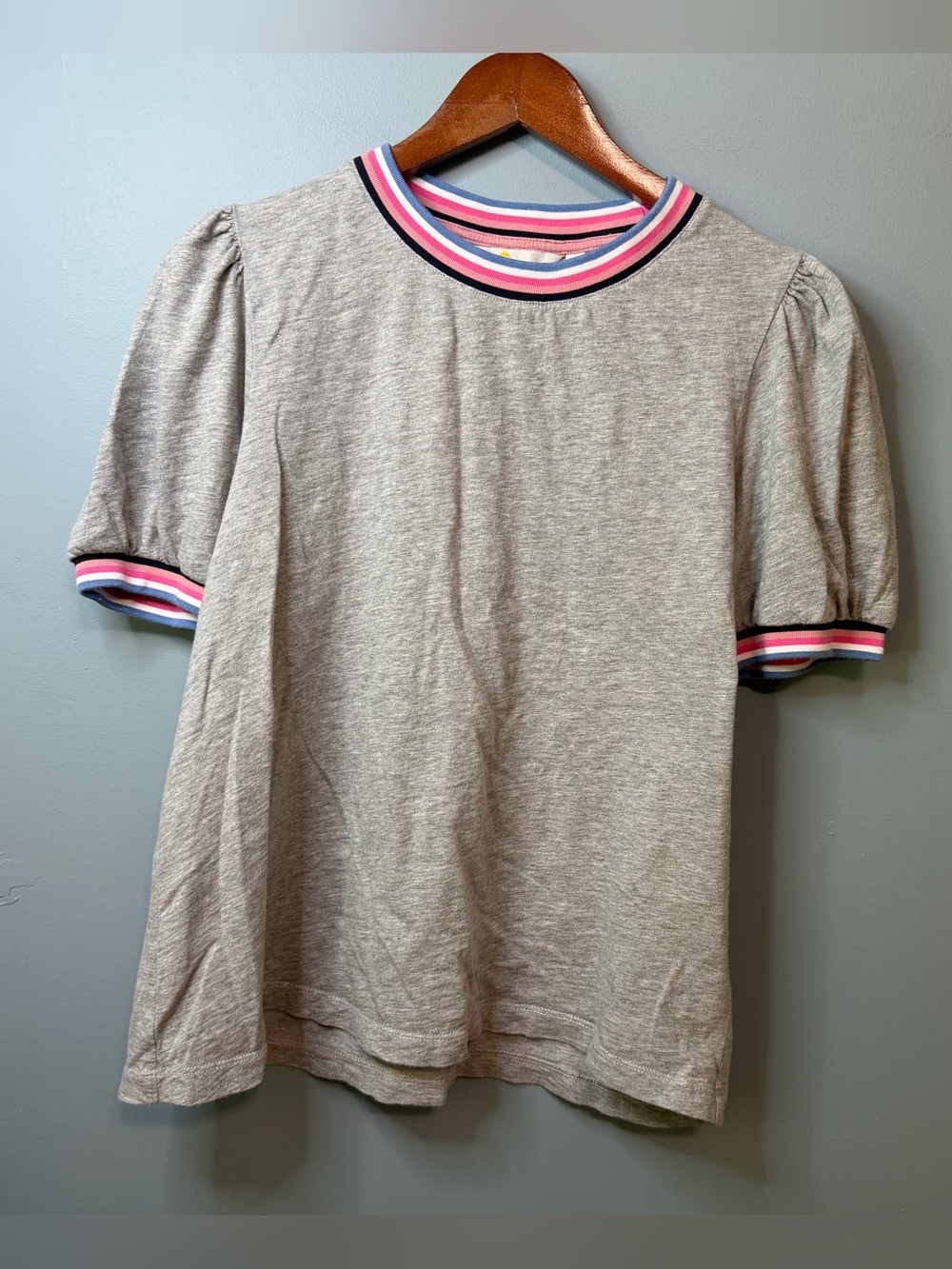Boden Puff Short Sleeve Top Womens 10. Ringer Jersey T-Shirt Gray